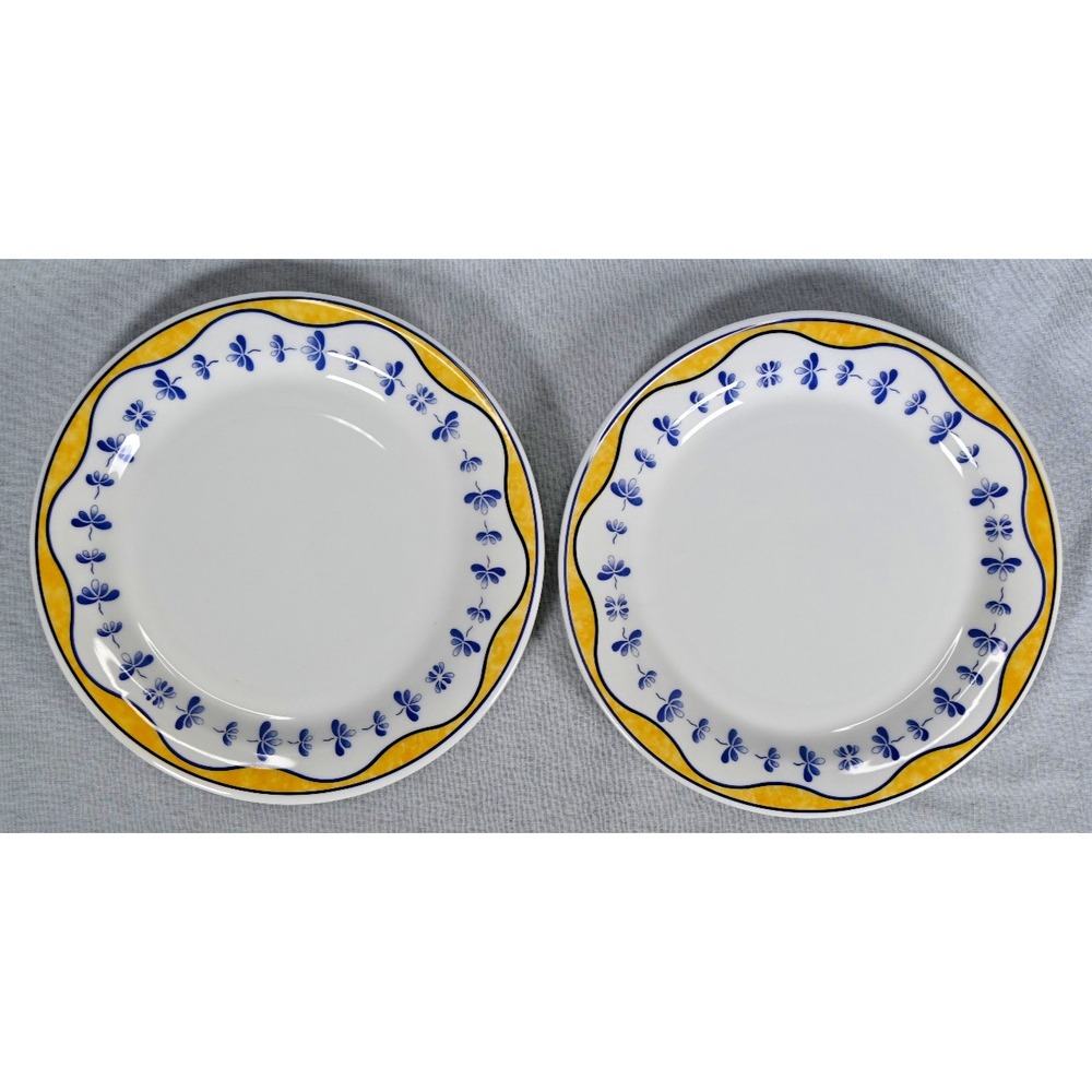 Set of 2 Quadrifoglio Ceramica Italy QUD2 Yellow Blue Salad Plates 7-7/8"